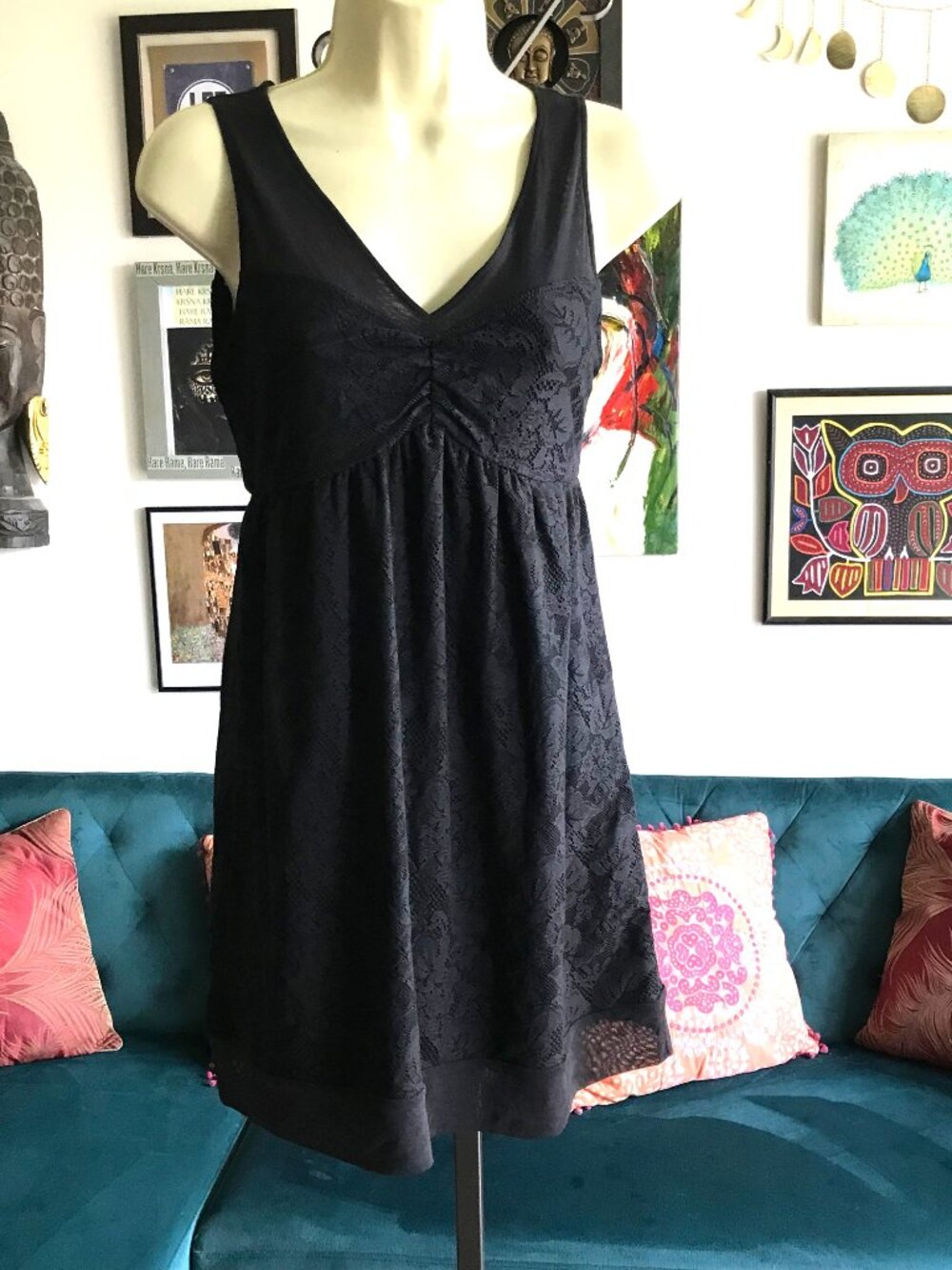 EXPRESS size S Black Stretch Lace & Mesh Sleeveless Mini Dress